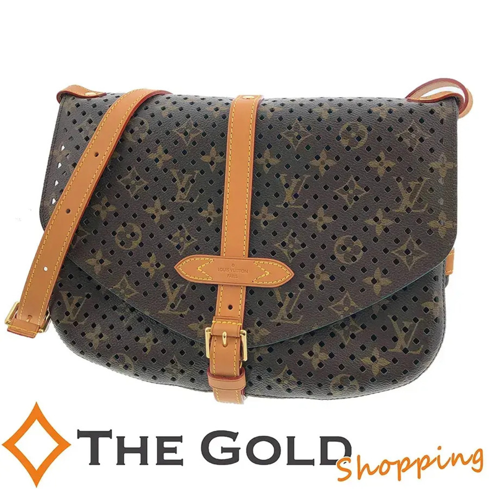 Louis Vuitton Saumur Monogram Perforet Crossbody Bag Canvas Leather Black Brown